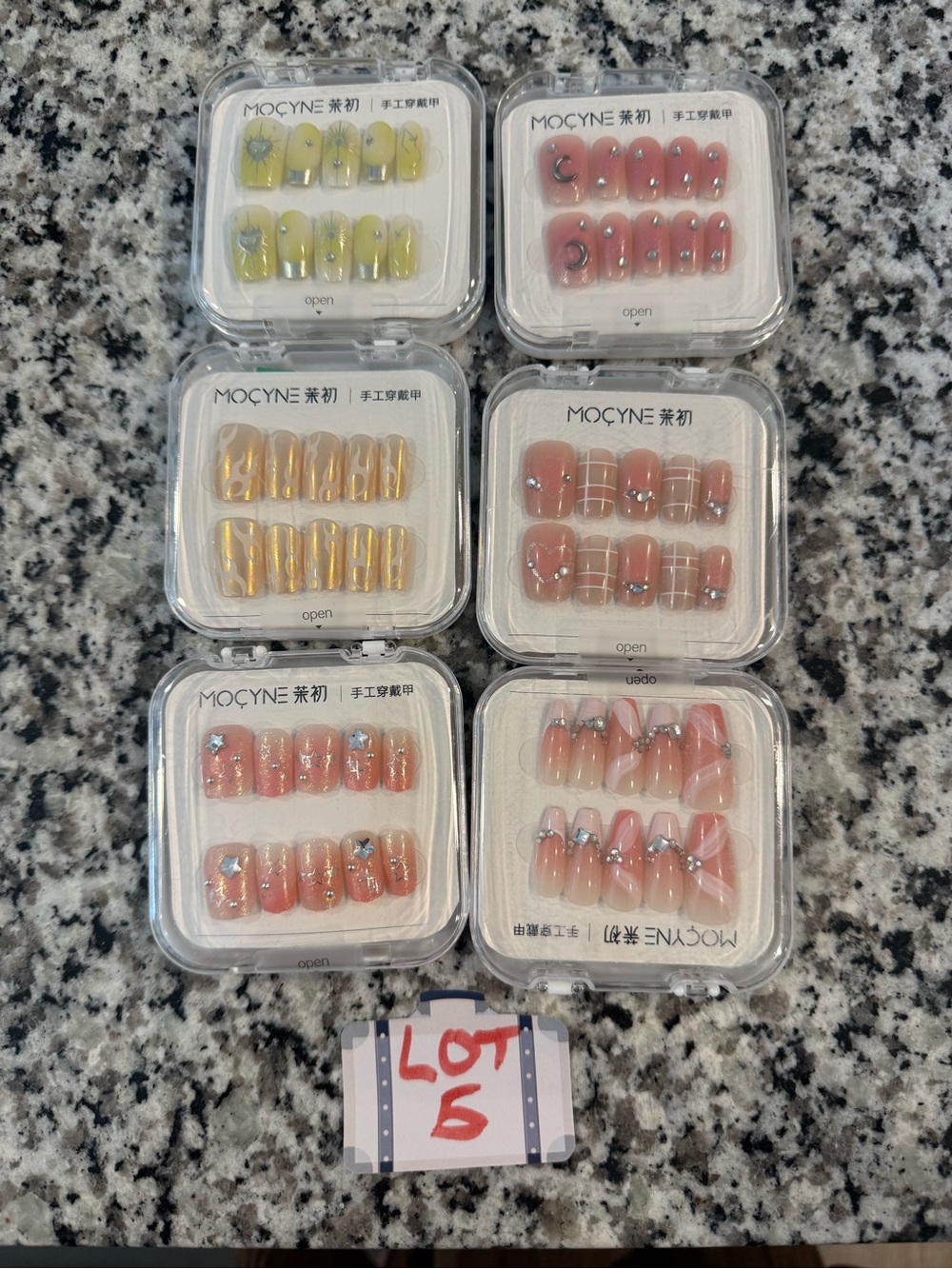 Assorted Press-On Nail Set — Pink & Yellow Styles (Lot 5)